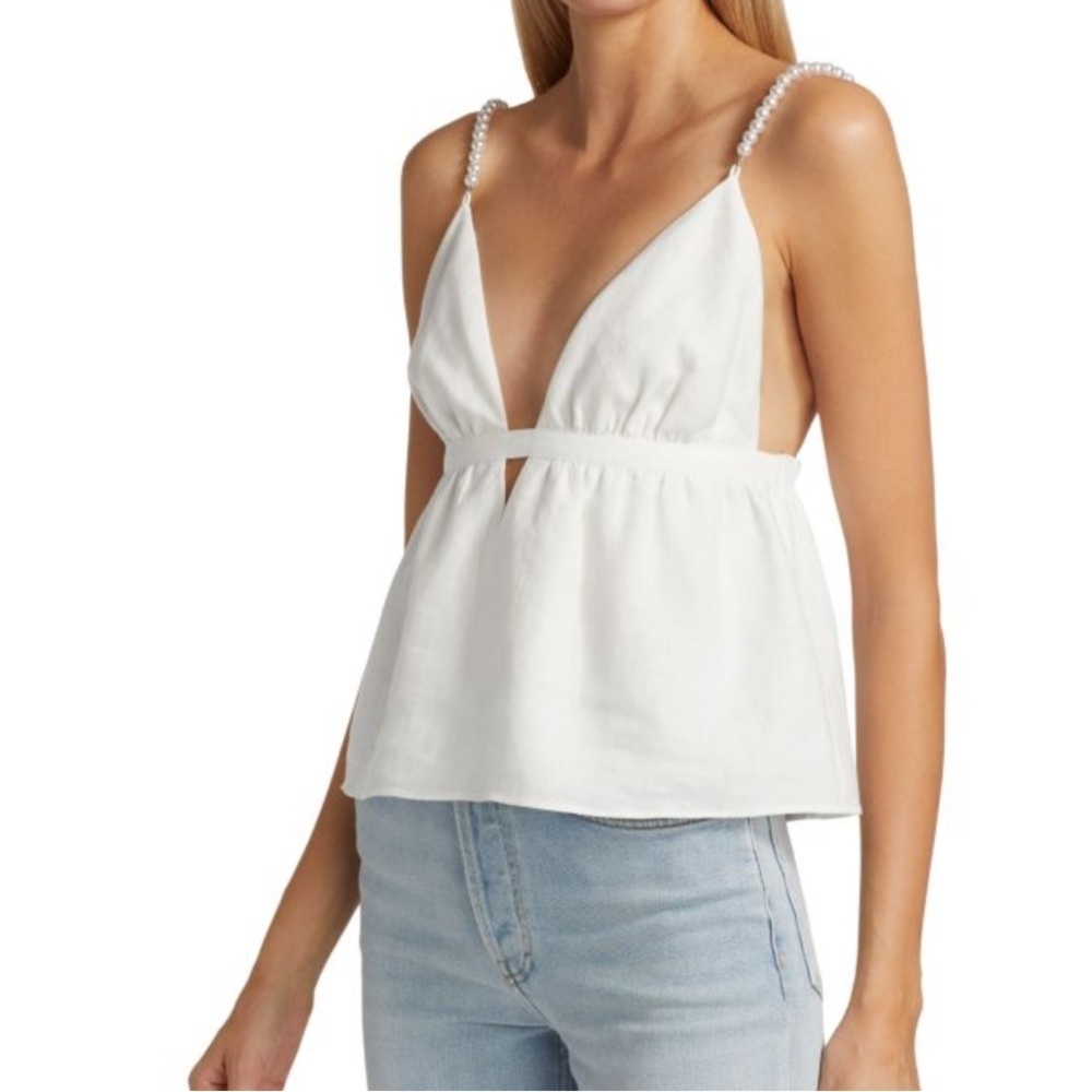 CAMI NYC Rose Linen Faux Pearl Embellished Cami XL